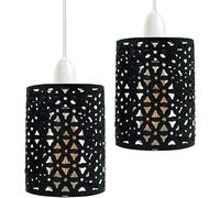 DC VOLTAGE Lot de 2 abat-jours industriels en métal en forme de tambour pour plafonniers, suspensions, cages métalliques faciles à installer pour cuisine, couloir, salon (noir)