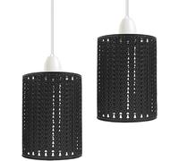 DC VOLTAGE Lot de 2 abat-jours suspendus en métal en forme de tambour industriel facile à installer pour plafond d'intérieur et cuisine, salon, couloir (noir)
