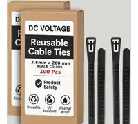 DC VOLTAGE Lot de 200 attaches de câble réutilisables noires réglables en plastique pour la maison, le bureau, le garage et l'atelier (3,6 x 200 mm, noir)