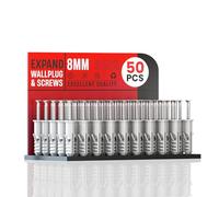 DC VOLTAGE Lot de 50 vis et chevilles murales de 8 mm - Assortiment de chevilles et de vis dans une boîte à compartiments - Zinc galvanisé - 3 tailles différentes (8 mm)