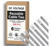 DC VOLTAGE Lot de 500 attaches de câble réutilisables en nylon solide et réglables pour la maison, le bureau, le garage et l'atelier (3,6 x 200 mm, blanc)