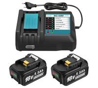 DC18RC Chargeur + 2 Batteries de Rechange 5,5 Ah Compatibles avec Batterie Makita 18 V et Chargeur, Batteries de Rechange 18 V BL1860B, BL1850B, BL1860, BL1850, BL1840