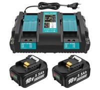 DC18RD Chargeur 18 V + 2 Batteries de Rechange 5,5 Ah Compatibles avec Batterie Makita et Chargeur, Batteries de Rechange 18 V BL1860B, BL1850B, BL1860, BL1850, BL1840
