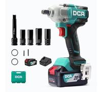 DCA Clé à chocs sans fil 20V Brushless, 682 Nm de couple max, enclume à anneau 13 mm, 2* batterie Li-ion 4000 mAh, 4 modes, lampe LED, design compact, fonction Smart Loosen ADPB520