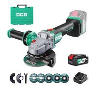 DCA Meuleuse d'angle Sans fil Sans balai 20V, Ø125mm | Batterie 4.0Ah & Chargeur Rapide inclus, 8500 tr/min, Capot à Fermeture Rapide, 6 Disques pour Tronçonner, Poncer