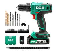 DCA Perceuse-Visseuse Sans Fil 20V, 40 Nm, Mandrin 10 mm, Batterie 2,0 Ah | 18+1 positions de couple; chargeur et kit de 25 pièces inclus pour percer et visser bois, métal et plastique en bricolage