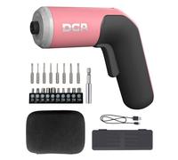 DCA Tournevis électrique 4V, 5 N·m avec batterie Li-ion 2000 mAh, mandrin hexagonal magnétique 6,35 mm, câble de charge USB-C, 18 embouts pour réparations de meubles, rose
