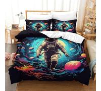 DCABEIOOE Astronaute 3D Imprimé Bedding Housse De Et Taie D’Oreiller Enfant Single（140x200cm）