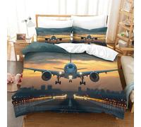 DCABEIOOE Avion de passagers 3D Imprimé Housse Ensemble De Literie avec Parure De Lit Réversible avec Housse De Et Taies d'oreiller Single（140x200cm）