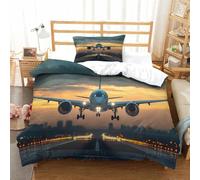 DCABEIOOE Avion de passagers 3D Imprimé Sets Housse De Couette avec Housse De Et Taie D’Oreiller Enfant Single（135x200cm）