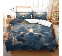 DCABEIOOE Avion de passagers 3D Imprimé Sets Housse De Couette avec Parure De Lit Réversible avec Housse De Et Taies d'oreiller Single（140x200cm）