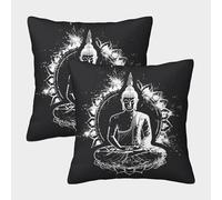 DCABEIOOE Le Bouddha Lot De 2 Le Bouddha Housse Coussin Moderne Taies d'oreiller en D'extérieur Housse De Coussin Décoration pour Chambre, Canapé, Chaise, Lit,Jardin 50x50cm