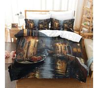 DCABEIOOE Ville d'eau de Venise 3D Imprimé Sets Housse De Couette avec Housse De Et Taie D’Oreiller Enfant Super King（260x220cm）