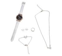 Dcaknri 6 Pièces Papillon Ensemble De Bijoux Femmes Montres En Cuir Quartz Montre Anneaux Collier Boucles D'oreilles Mariage Ensemble Bijoux Abordable
