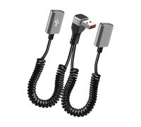 Dcaknri 90° Angled 66W Fast Spring Cable, Adjustable 35-150cm PVC Metal Coiled Cord for Car PC Mobile Power Bend Resistant USB Splitter Cable