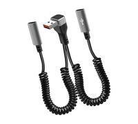 Dcaknri 90° Angled 66W Fast Spring Cable, Adjustable 35-150cm PVC Metal Coiled Cord for Car PC Mobile Power Bend Resistant USB Splitter Cable