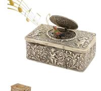 Dcaknri Boîte à musique mécanique antique en forme d'oiseau chantant avec cadre en alliage fabriqué à la main et motif en relief, décoration d'intérieur, cadeau antique européen en relief