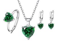 Dcaknri Brilliant Heart Shaped Cubic Zirconia Jewelry Set Necklace Earrings Rings Sparkling Accessories Set For Parties Copper Based Heart Shaped Cubic Zirconia Jewelry