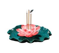 Dcaknri Brûleurs d'encens en forme de lotus avec récupérateur de cendres amovible, décorations de méditation, porte-encens pour bâton/bobine/cône d'encens en céramique avec porte-encens lotus