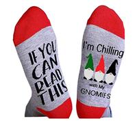 Dcaknri Chaussettes de Noël amusantes en coton avec inscription « If You Can Read This I Chilling With My Gnomes Letters » Chaussettes de vacances pour enfants filles Blanc