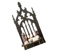 Dcaknri Étagère murale médiévale noire en forme de trône en bois massif creux avec usage polyvalent, décoration d'intérieur, étagères en bois foncé