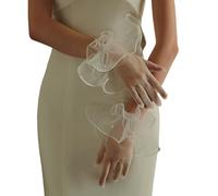 Dcaknri Gants élégants en perles pour bal de fin d'année, concert, soirée, banquet, accessoire court pour mariée et demoiselles d'honneur, ouverture confortable du bout des doigts, blanc, taille