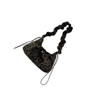 Dcaknri Sac à bandoulière en coton plissé avec cordon de serrage imprimé animal coréen pour femme Automne Hiver Mode Commuting Amusement Sac à main pour femme, Noir