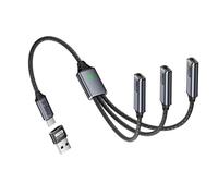 Dcaknri Type C to 3 Type C Splitter Cable for Simultaneous Charging and Data Transfer Nylon Braided Aluminum USB Splitter Charging Wire