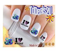 Dcalcomanies Nail Art WaterSlide Nail Transfers Stickers Animaux - Chats - Couleur de chat #2 J'aime les dcalcomanies pour ongles - Qualit sal