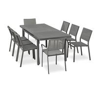 DCB GARDEN Lot composé d'une Table de Jardin DANIA-TB210-STONE-N avec rallonge, de 6 chaises Stockholm-CH empilables et de 2 fauteuils Stockholm-FT empilables