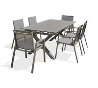DCB GARDEN Lot composé d'une Table de Jardin FLORIDE-TB240-ALU-Q avec rallonge et de 6 fauteuils Floride-FT-Quartz empilables