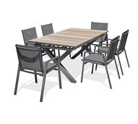 DCB GARDEN Lot composé d'une Table de Jardin FLORIDE-TB240-HPL-AW avec rallonge et de 6 fauteuils Floride-FT-GRISANTH empilables