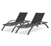 DCB GARDEN - Lot de 2 bains de soleil BARCELONA noir textilène gris