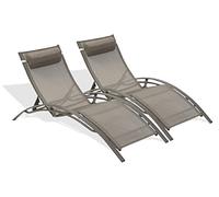 DCB GARDEN - Lot de 2 bains de soleil CL76 aluminium et textilène cappuccino