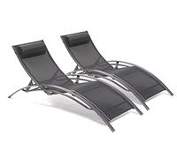 DCB GARDEN - Lot de 2 bains de soleil CL76 aluminium et textilène noir