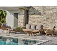 DCB Garden – Salon bas de jardin 5 places – alu aspect bois, teck et corde tissée – Marron