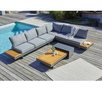 DCB Garden Salon de jardin 6 places en aluminium et acacia - Vanuatu - VANUATU-S1