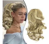Dcbaboo Postiche Queue de Cheval Extension Cheveux Naturel Queue de Cheval Pince Courts Ondulé Postiche Cheveux Naturel Bouclé 45cm Rajout Cheveux Ponytail Cheveux Synthétique, Sandy Blonde
