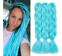 Dcbaboo Rajout Cheveux Tresses Meches pour Tresses Africaine Jumbo Braids Meches Extension de Cheveux Tresse 3 Paquet Mèche Cheveux pour Tresse Africaine Ombre Tressés Synthétique, Bleu ciel