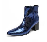 Dcbdx Bleu Bottines Chelsea Homme Talon Bloc Moyen Vintage Cuir Bottines Classique Bottes,Bleu,44 EU