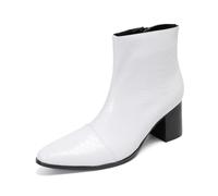 Dcbdx Bottes Chelsea Talon Moyen en Cuir Véritable pour Hommes Blanc Bottines décontractées Fermeture éclair latérale, Bout Pointu,Blanc,40 EU