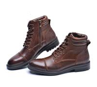 Dcbdx Bottes de Moto Cuir de Vachette pour Hommes Confortable Fermeture Éclair Latérale Fermeture à Lacets Bottine,A Glossy Brown,41.5 EU