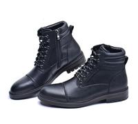 Dcbdx Bottes de Moto Cuir de Vachette pour Hommes Confortable Fermeture Éclair Latérale Fermeture à Lacets Bottine,Noir,41.5 EU