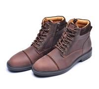 Dcbdx Bottes de Moto Cuir de Vachette pour Hommes Confortable Fermeture Éclair Latérale Fermeture à Lacets Bottine,Marron,43 EU