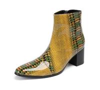 Dcbdx Bout Pointu Chaussures Cheville Chaussures Montantes décontractées, Fermeture éclair latérale, en Cuir véritable, Talon Moyen,Yellow Green,44 EU