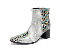 Dcbdx Classic Bottines Talon Moyen pour Hommes, Bottes Chelsea Fermeture éclair latérale,Blanc,48 EU