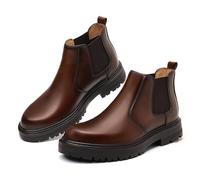 Dcbdx Homme Leather Boot à Enfiler Bottes de Moto Classiques Bottes de Chelsea Classiques en Cuir de Vachette,A Brown,EU44