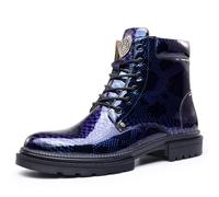 Dcbdx Homme Motif Serpent Chukka Boots Lacets Hiver Cuir Bottine Cuir Véritable Occidental Vintage Bottes,Bleu,44 EU