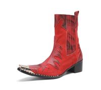 Dcbdx Homme Zip Formel Bottes Habillées Rouge Bottines en Cuir à Fermeture zippée Talon Moyen Classic Bottines d'équitation,Rouge,38 EU