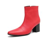 Dcbdx Hommes Bottes Derby Rouge Cuir Véritable Talon Bloc Moyen Bottines décontractées Fermeture éclair latérale,Rouge,47 EU